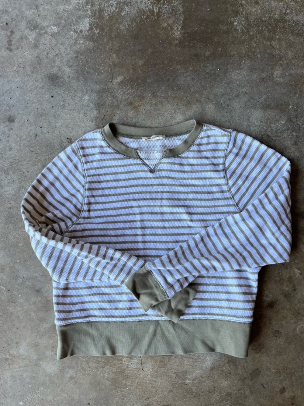madewell green and white striped sweater size xs